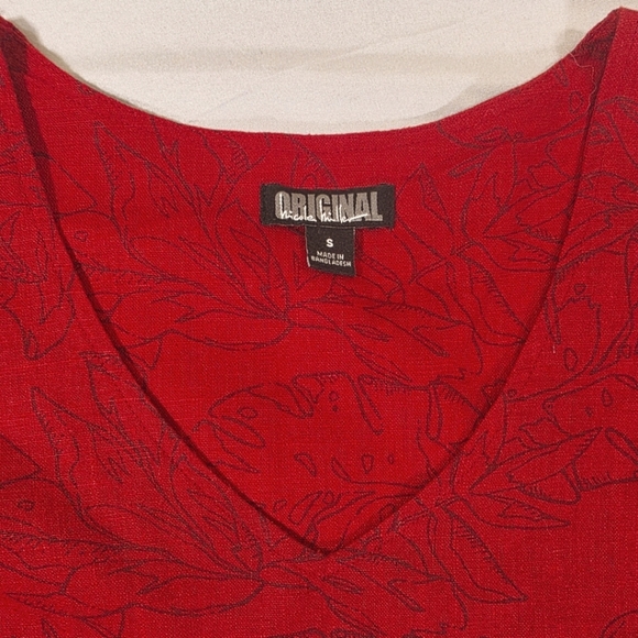 Nicole Miller Red V-Neck Flutter Sleeve Knee-Length Linen Dress - Picture 2 of 8